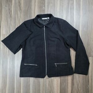 Studio Works Womens Black Faux Suede Full Zip Jacket Size 12 Zipper Pockets